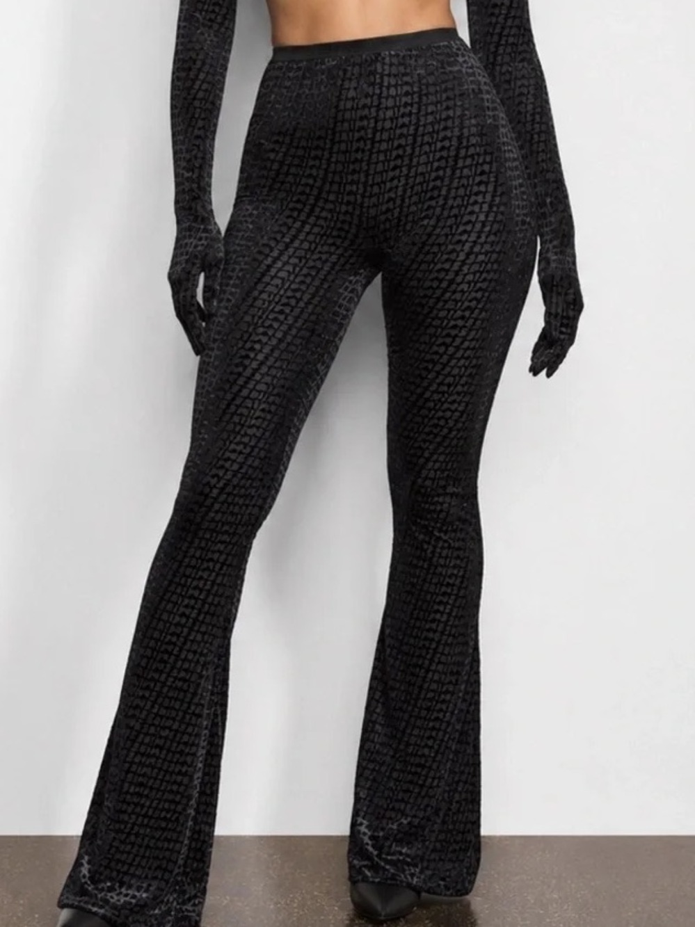 SKIMS Velvet Flared Legging Black Monogram Burnout Flare Pants Womens small